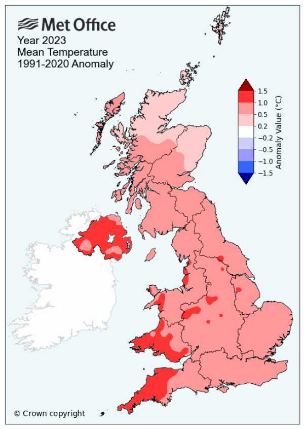 Η θερμότερη χρονιά το 2023 για δεύτερο συνεχόμενο έτος στο Ηνωμένο Βασίλειο